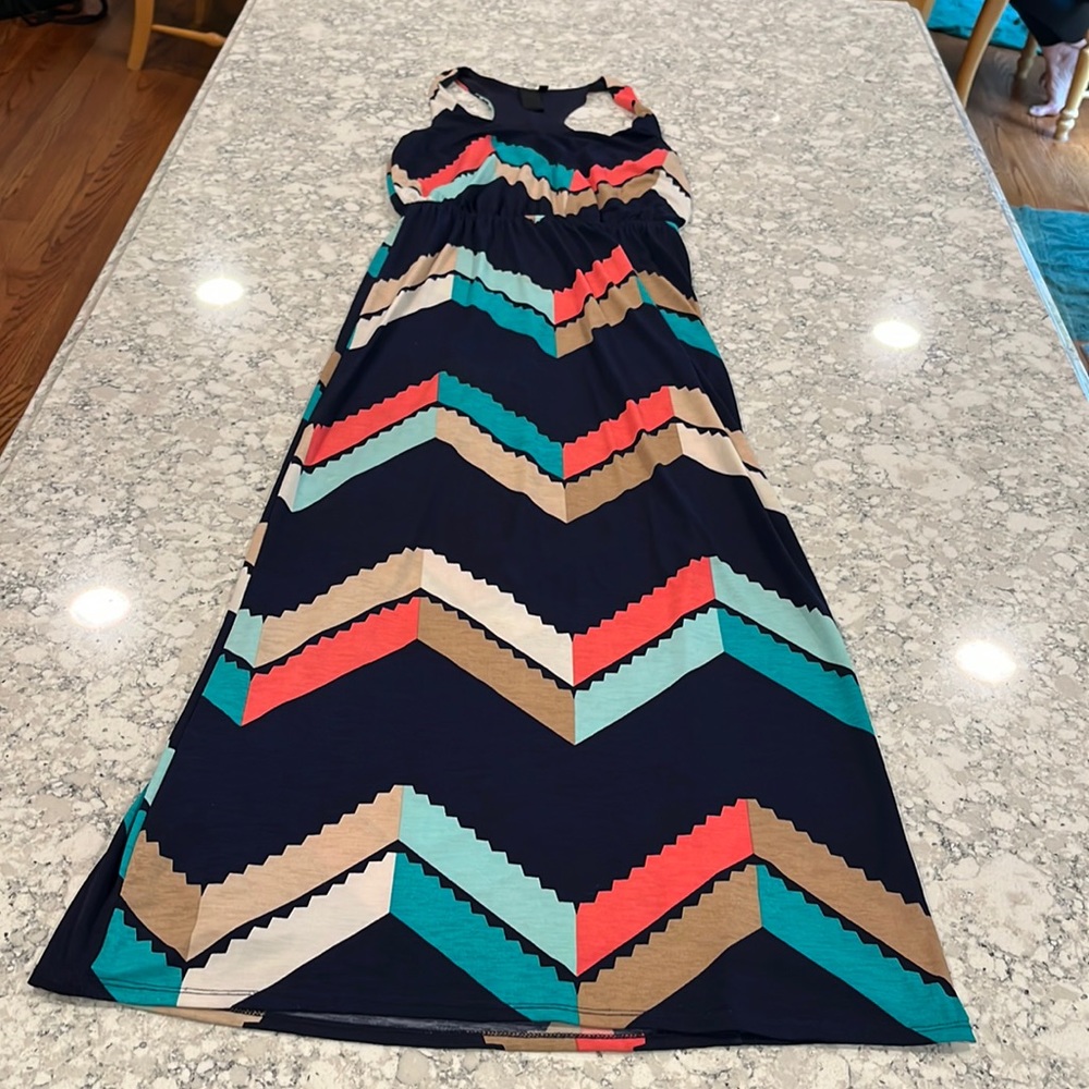 Navy chevron maxi dress size M